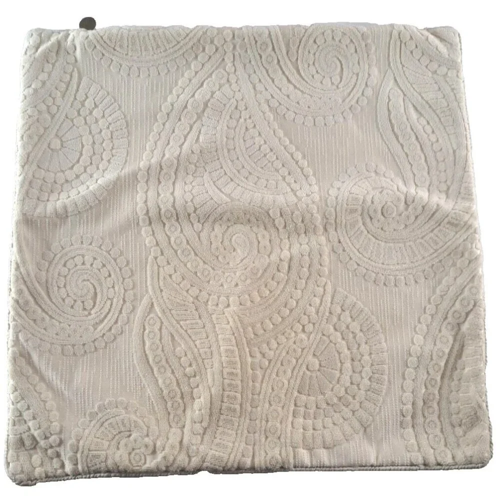 Pier 1 Square Pillow Cover Tapestry Chenille Beige Spirals Cottage Modern 18x18